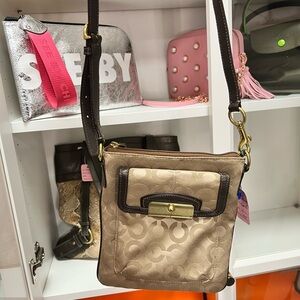 Coach Beige and Dark Brown Crossbody Bag